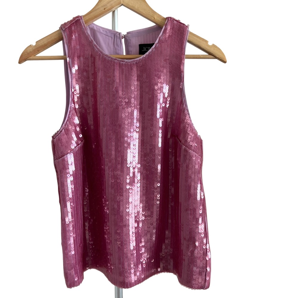J. Crew Collection 2022 Pink All Over Sequin Sleeveless Top SZ XS Glam Party